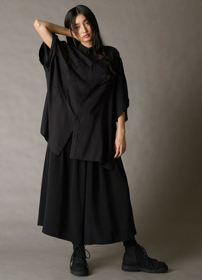CELLULOSE LAWN BRODERIE FRONT DOLMAN SHORT-SLEEVE SHIRT