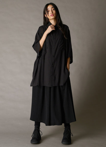 CELLULOSE LAWN BRODERIE FRONT DOLMAN SHORT-SLEEVE SHIRT