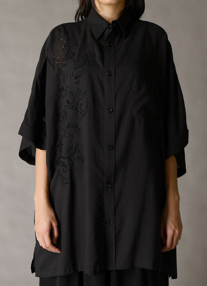 CELLULOSE LAWN BRODERIE FRONT DOLMAN SHORT-SLEEVE SHIRT
