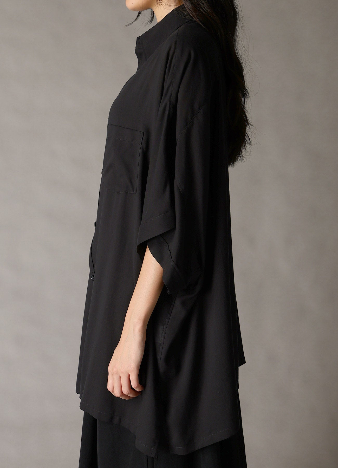 CELLULOSE LAWN BRODERIE FRONT DOLMAN SHORT-SLEEVE SHIRT