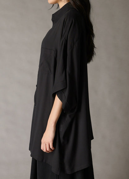 CELLULOSE LAWN BRODERIE FRONT DOLMAN SHORT-SLEEVE SHIRT