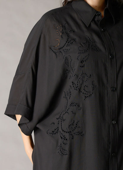 CELLULOSE LAWN BRODERIE FRONT DOLMAN SHORT-SLEEVE SHIRT