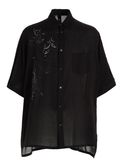 CELLULOSE LAWN BRODERIE FRONT DOLMAN SHORT-SLEEVE SHIRT