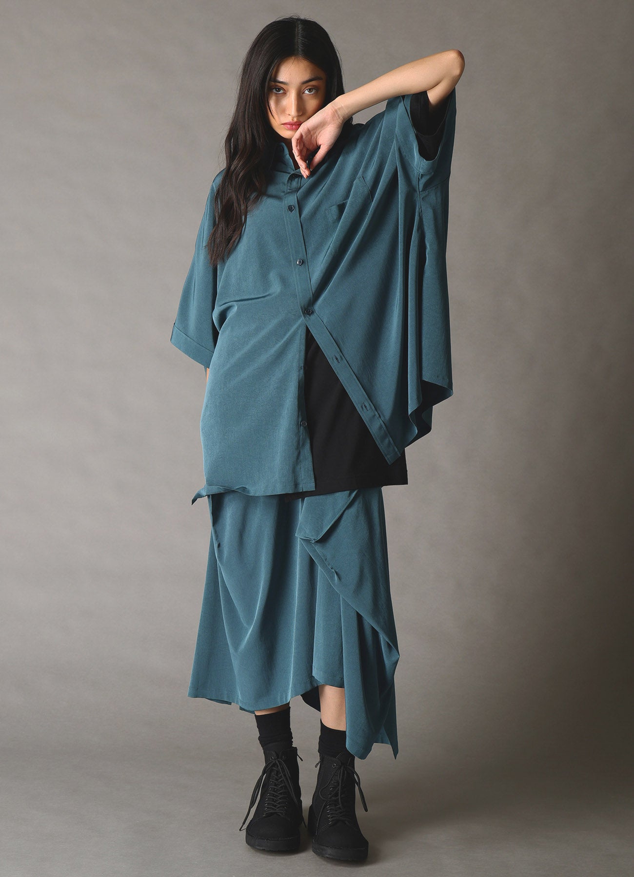 CREPE de CHINE FRONT DOLMAN BIG SHIRT