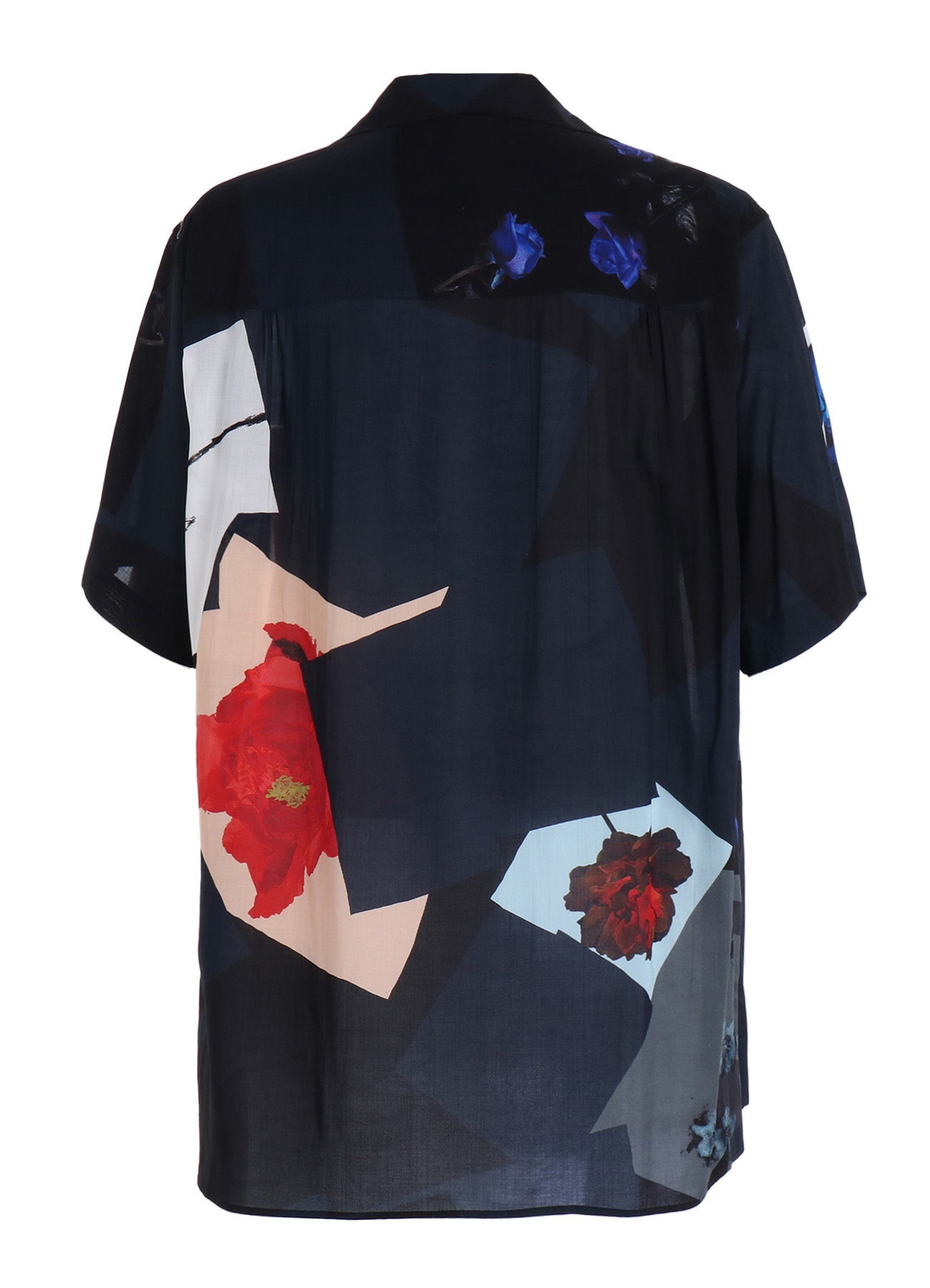 FLORAL PATCHWORK PRINT OPEN-COLLAR SHIRT NAVY – THE SHOP YOHJI