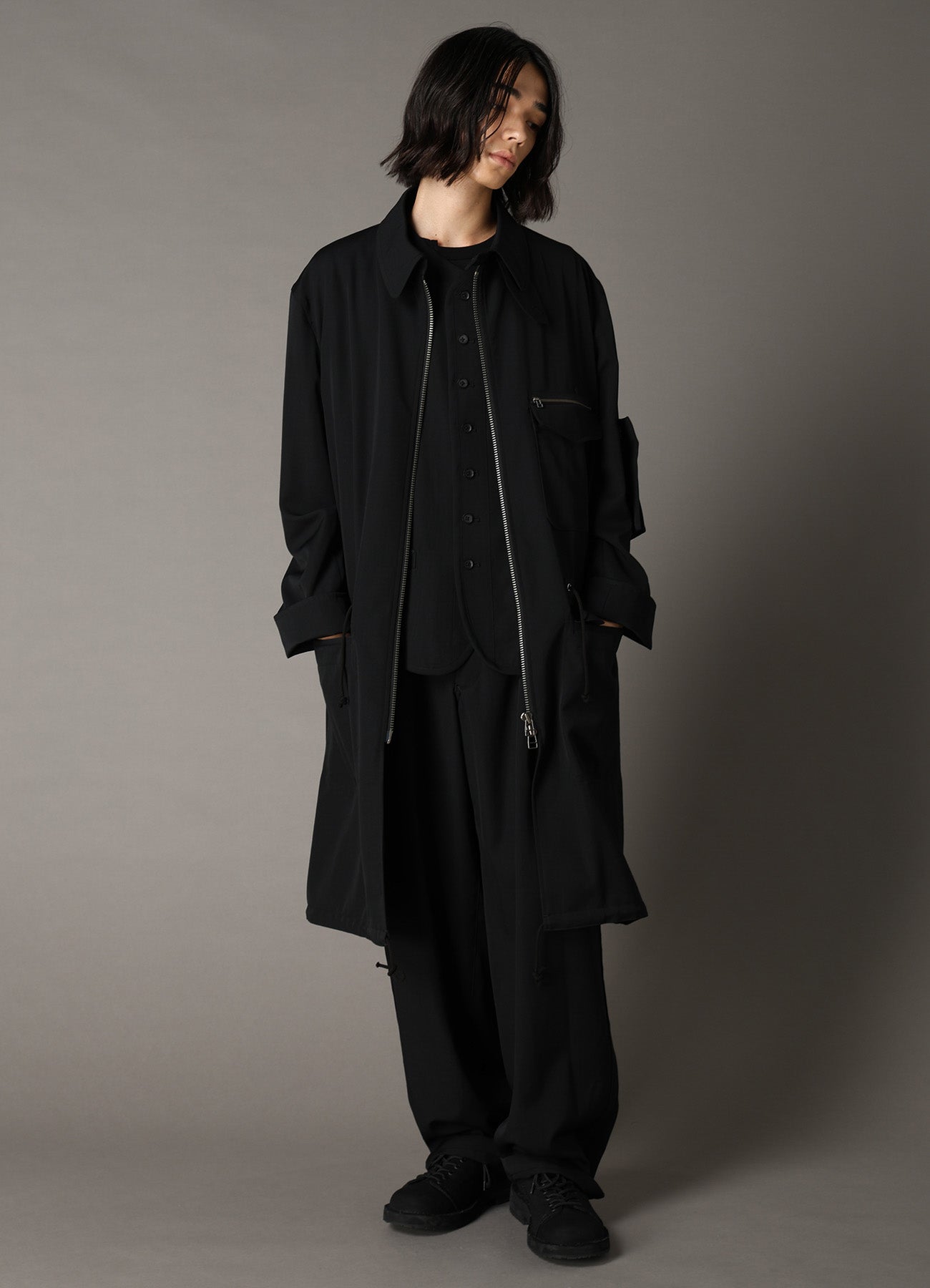 WOOL GABARDINE STAND COLLAR MODS COAT