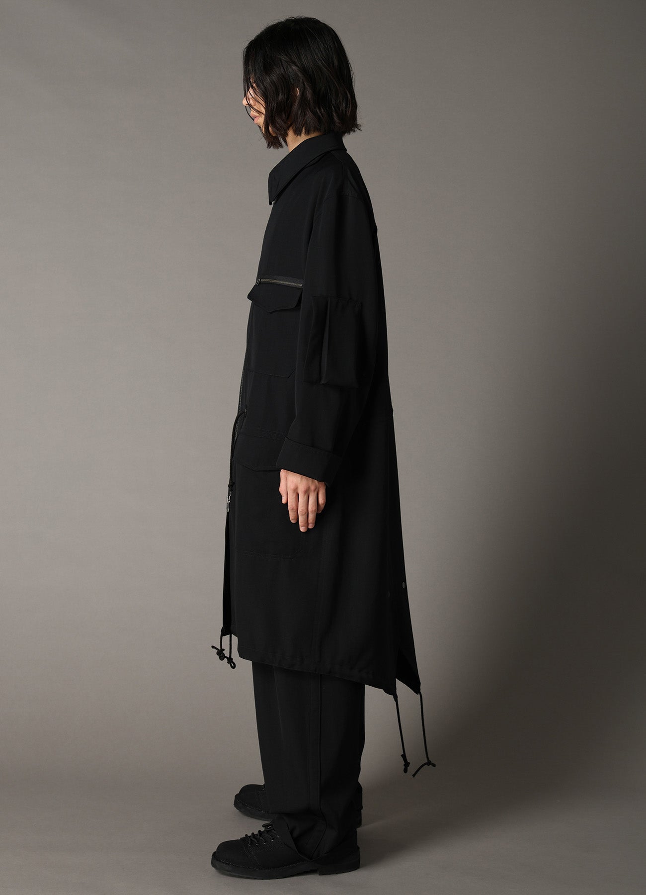 WOOL GABARDINE STAND COLLAR MODS COAT