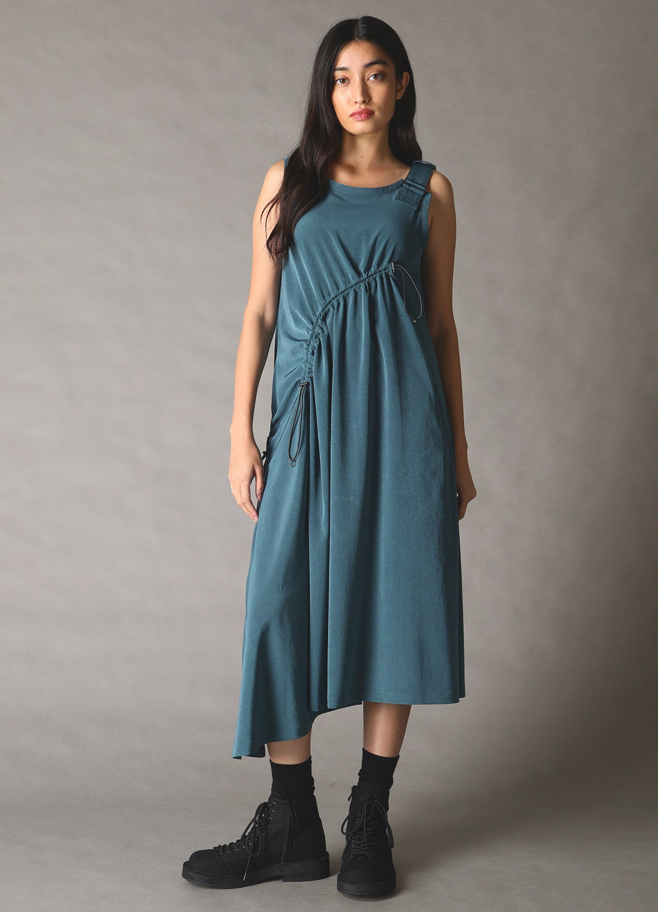 CREPE de CHINE ASYMMETRY DRAWCORD DRESS