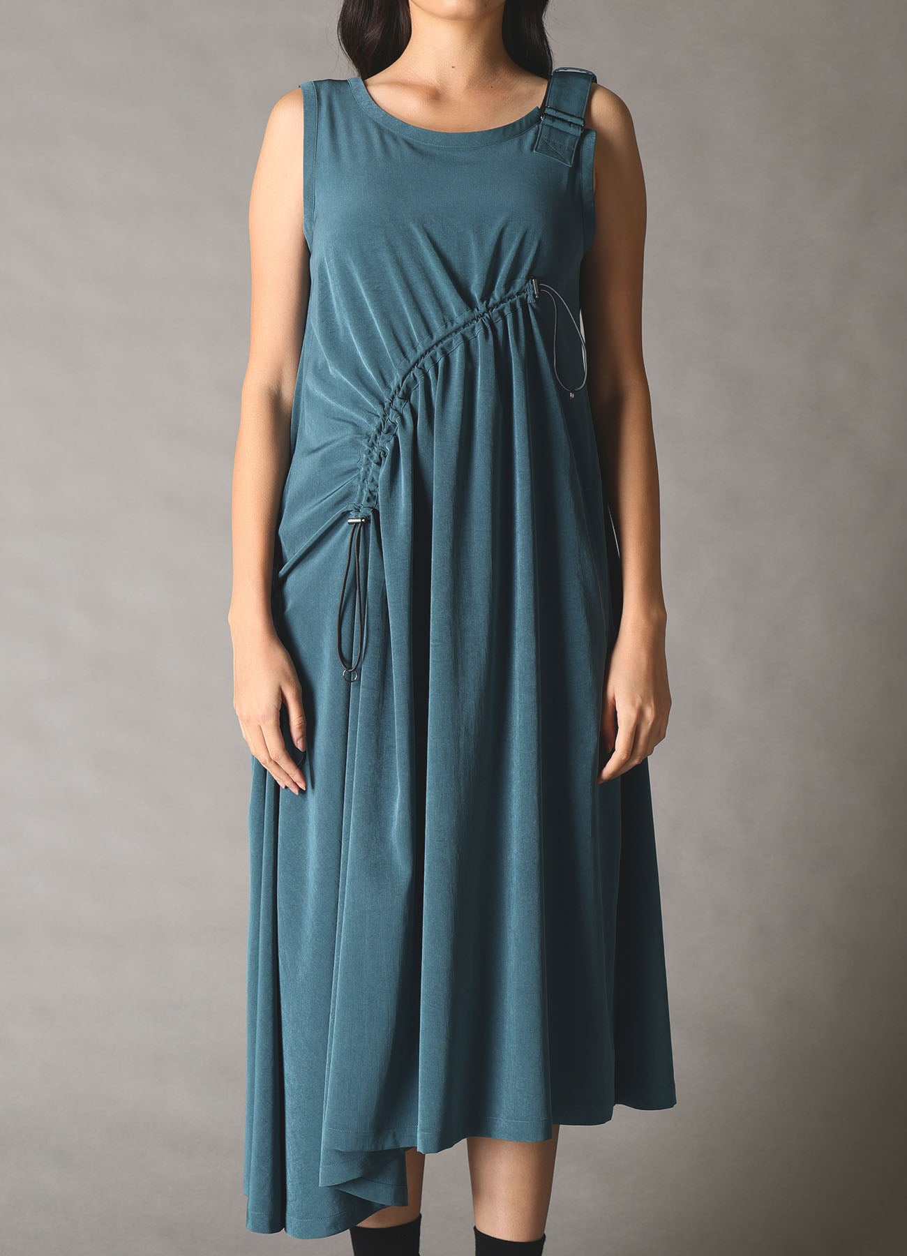 CREPE de CHINE ASYMMETRY DRAWCORD DRESS