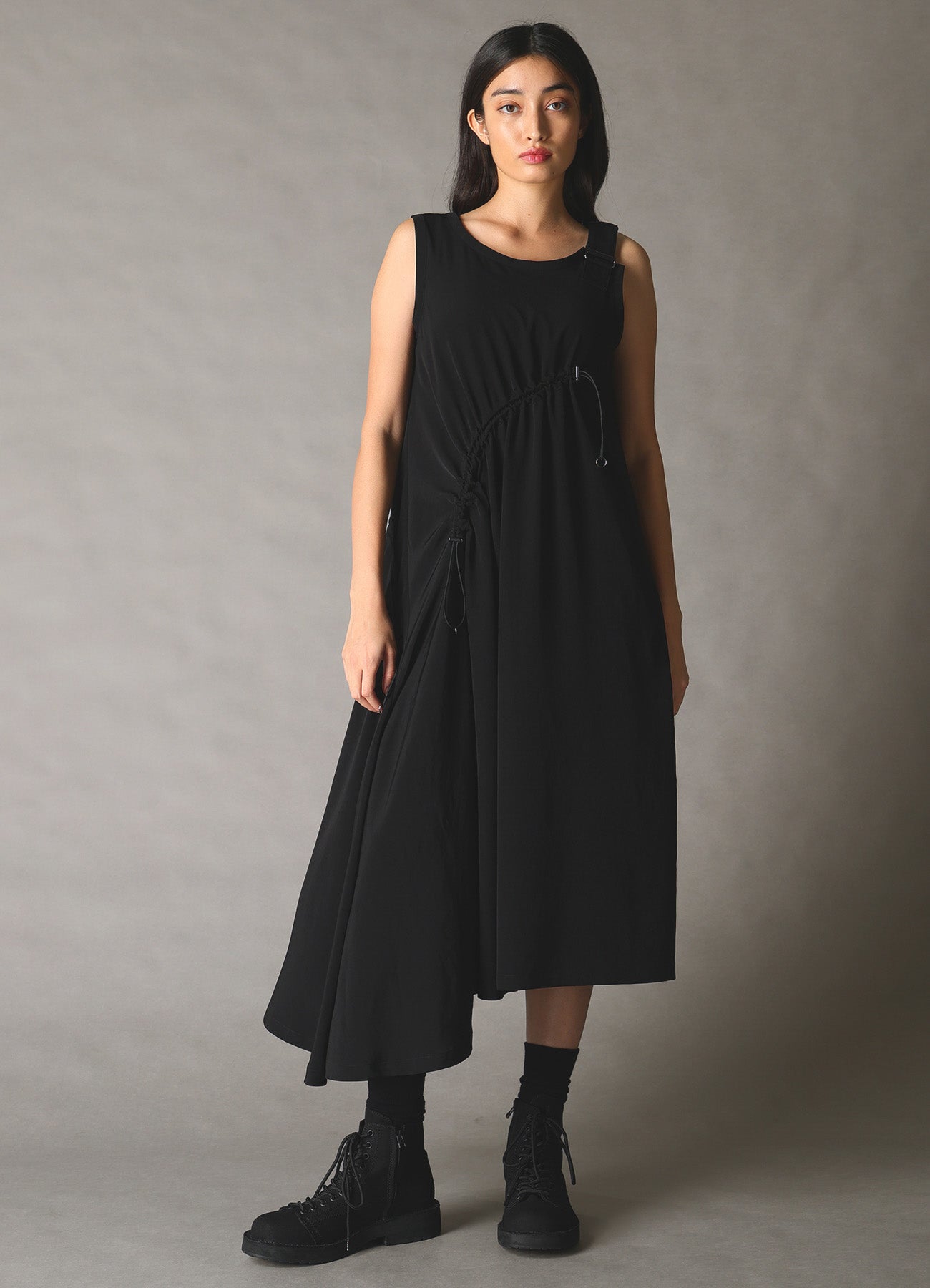 CREPE de CHINE ASYMMETRY DRAWCORD DRESS