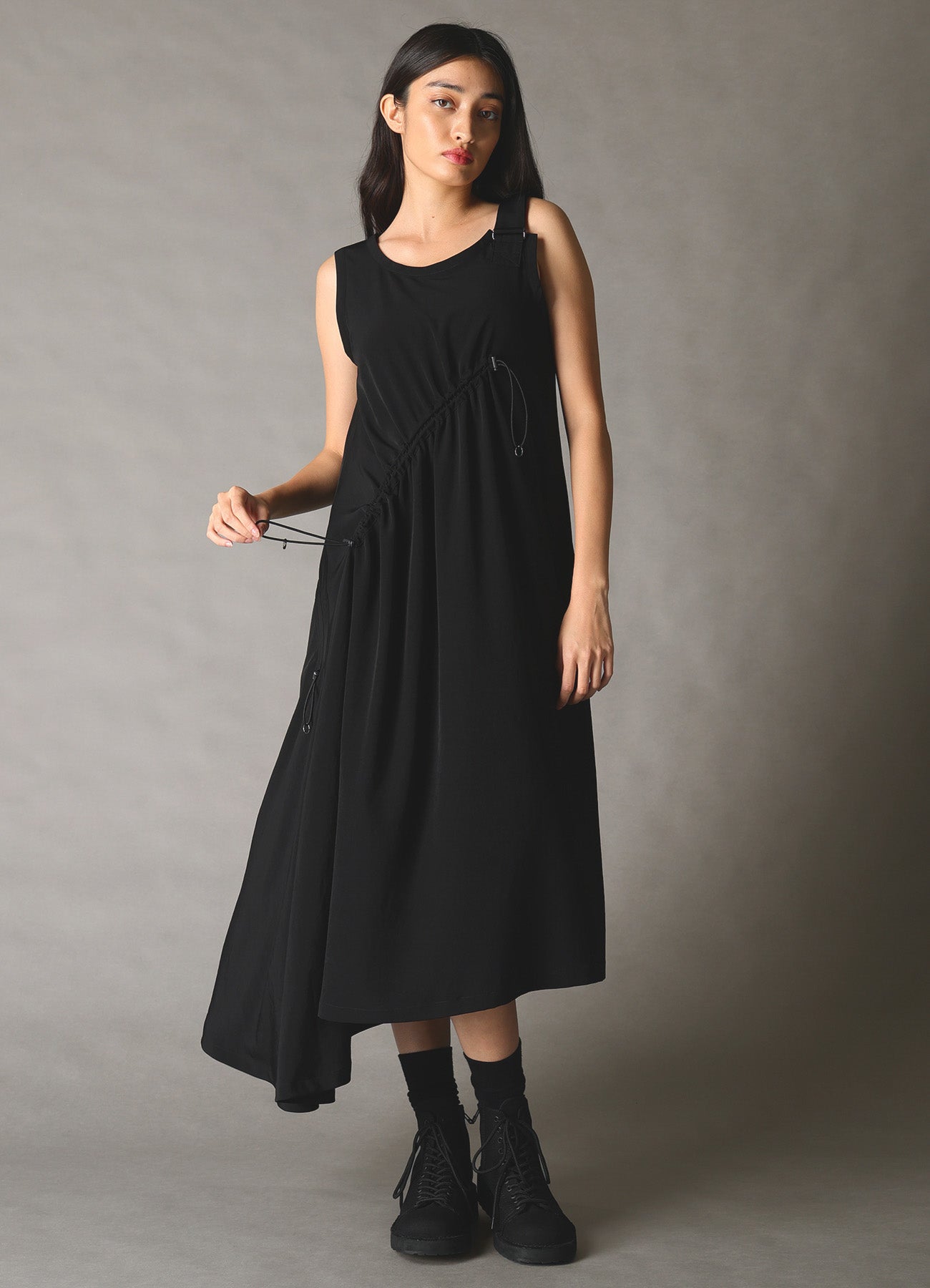 CREPE de CHINE ASYMMETRY DRAWCORD DRESS