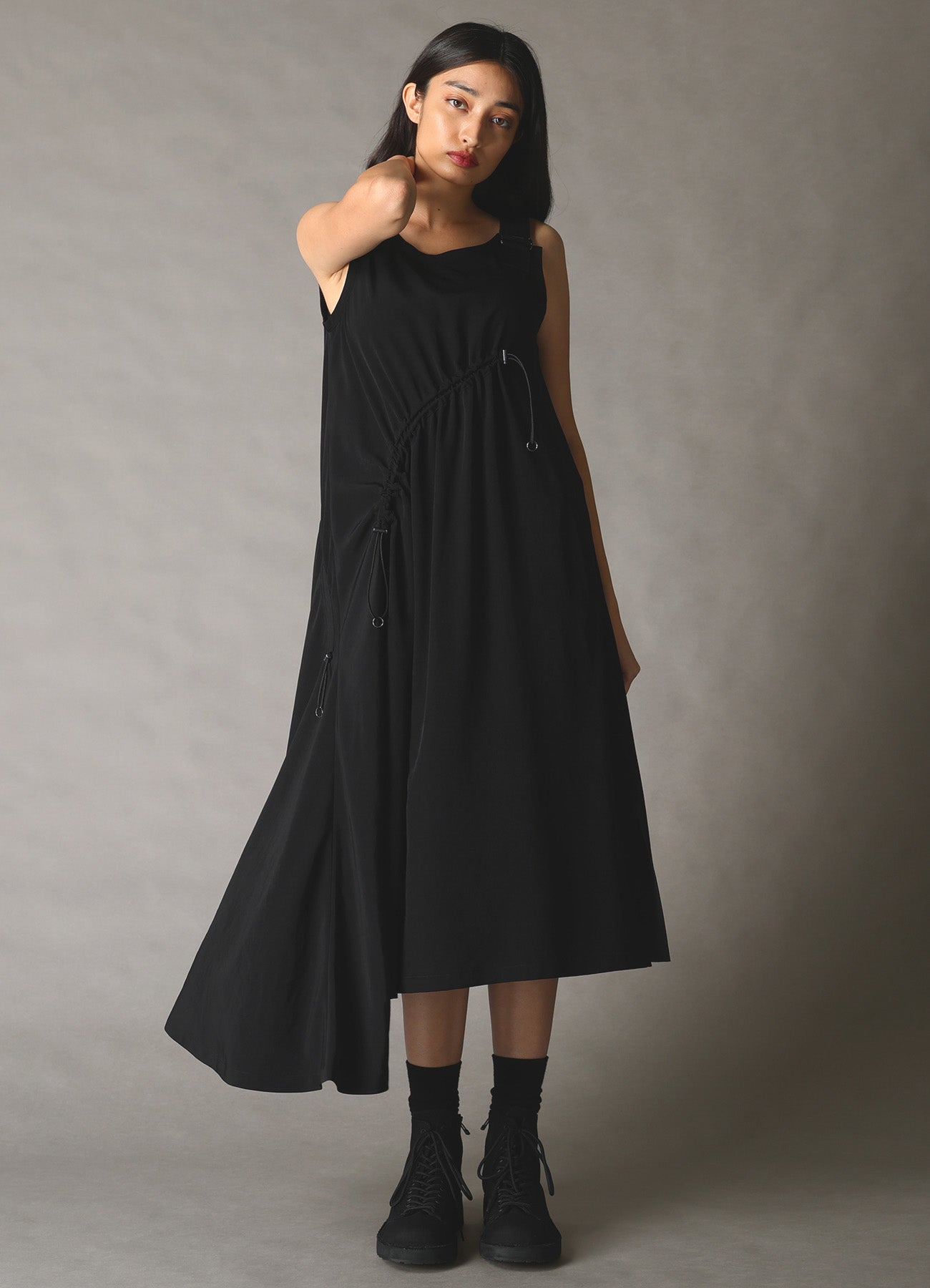 CREPE de CHINE ASYMMETRY DRAWCORD DRESS