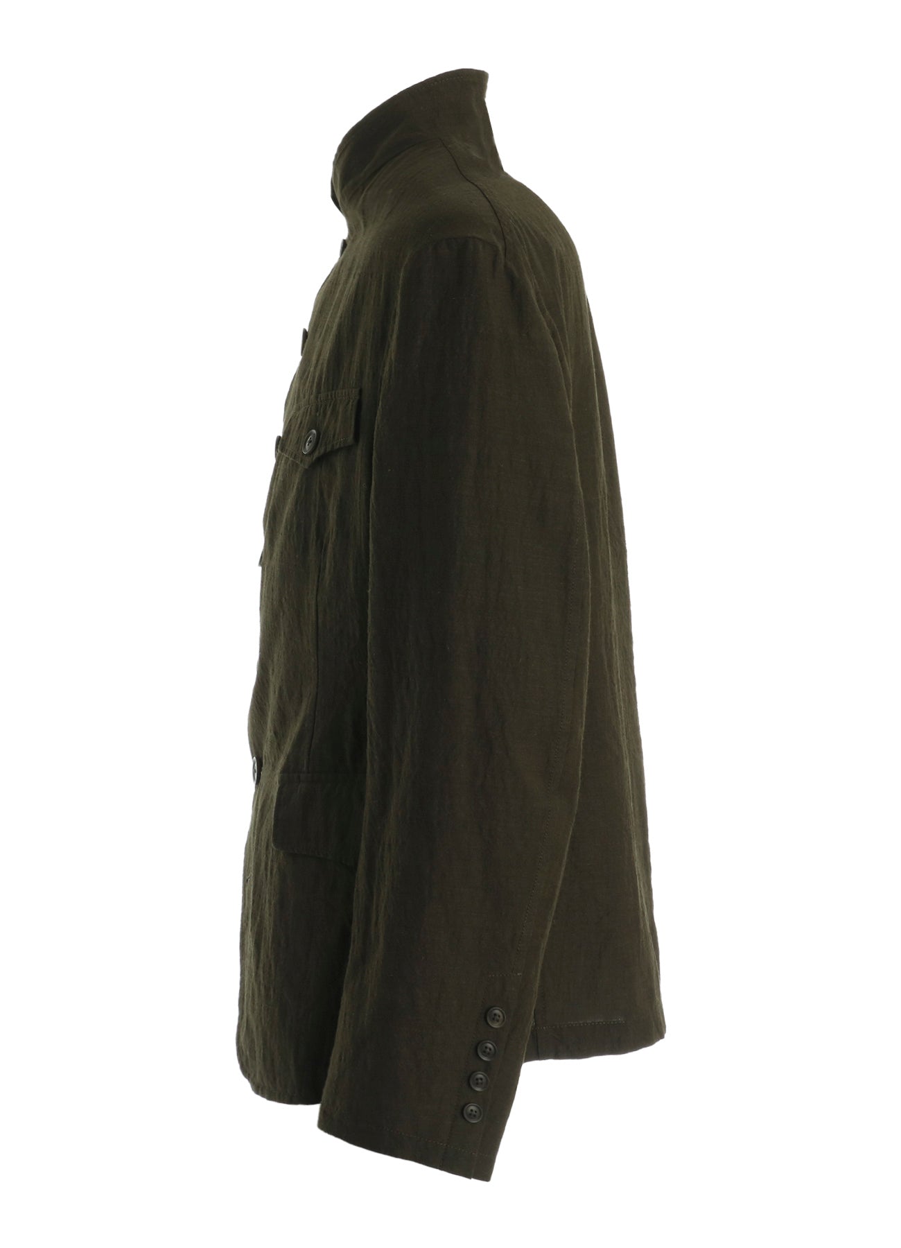 COTTON WOOL FLAX BROAD STAND COLLAR JACKET