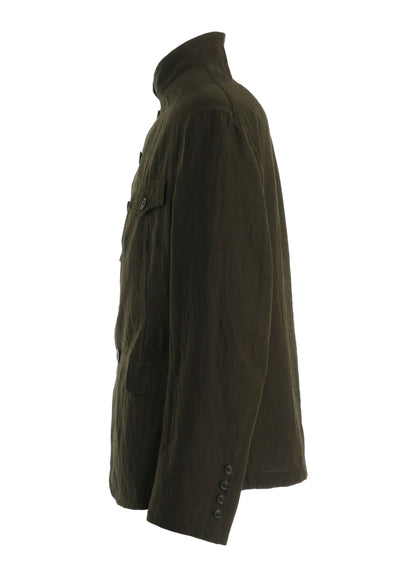 COTTON WOOL FLAX BROAD STAND COLLAR JACKET
