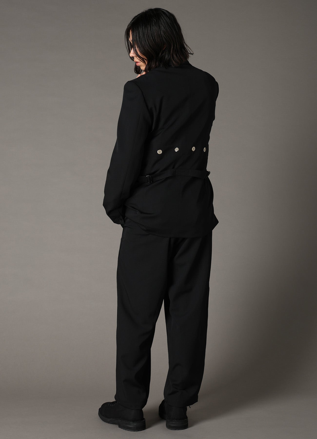WOOL GABARDINE JACKET WITH EYELETS AND BACK BELT