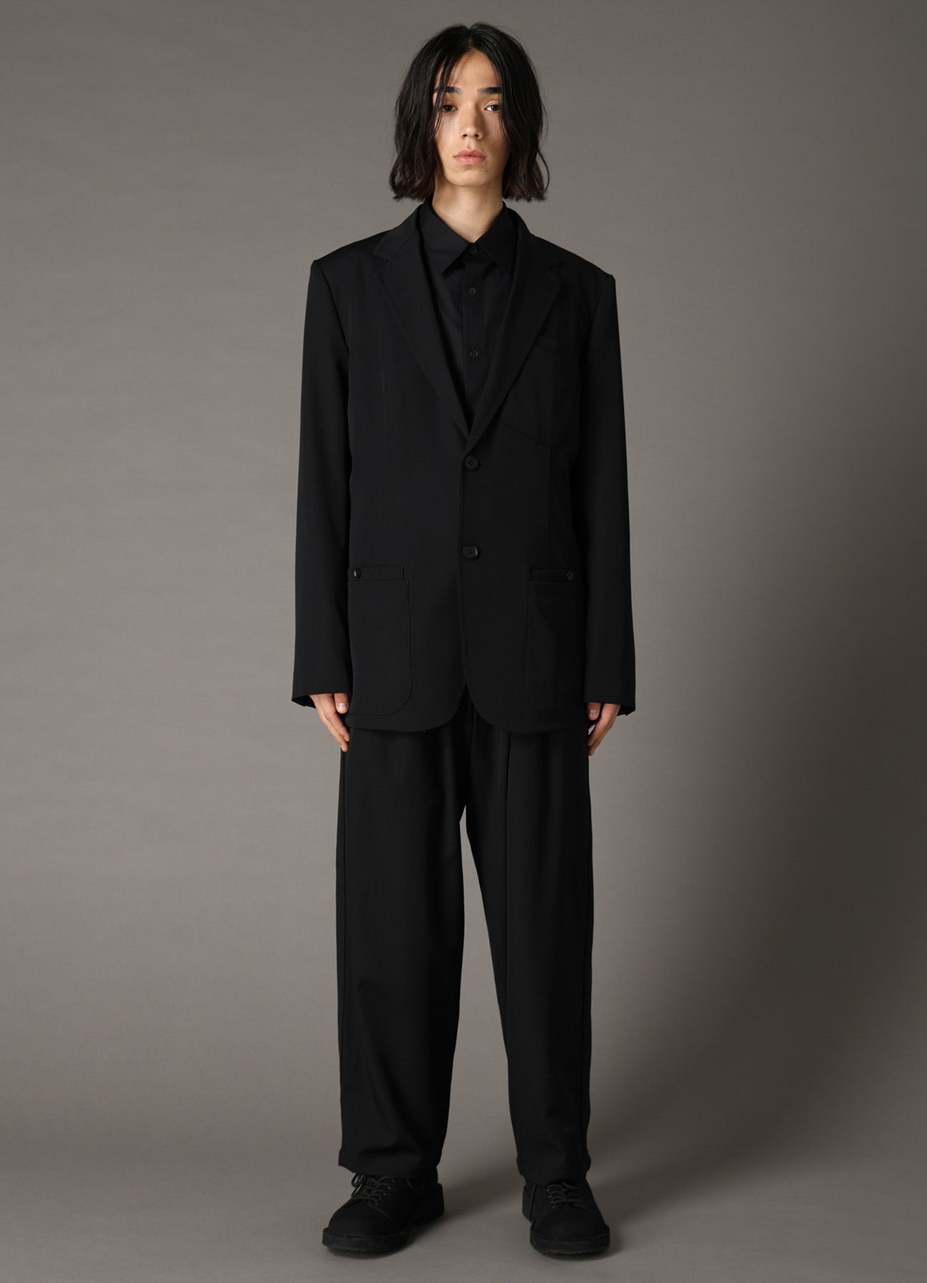 WOOL GABARDINE JACKET WITH EYELETS AND BACK BELT – THE SHOP YOHJI