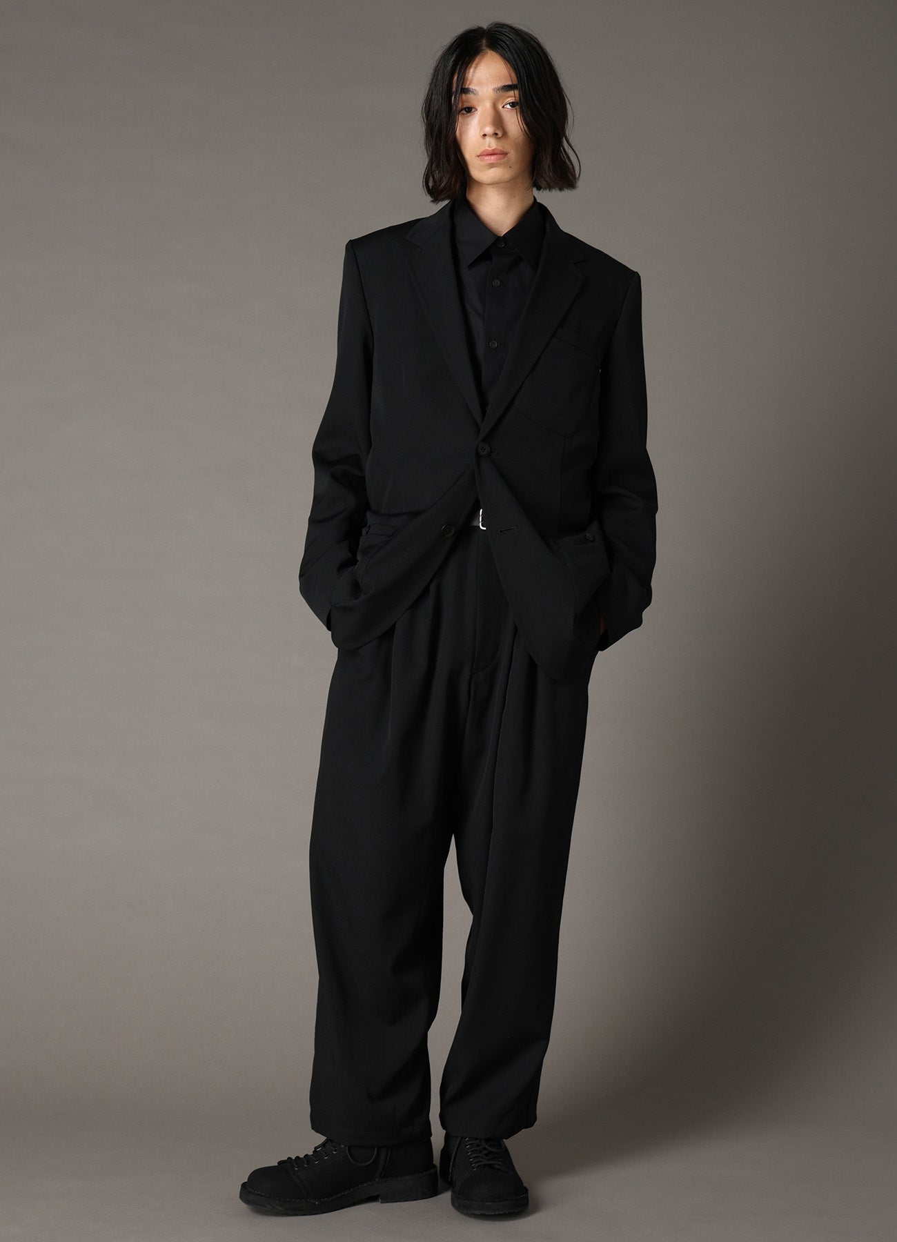 WOOL GABARDINE JACKET WITH EYELETS AND BACK BELT – THE SHOP YOHJI