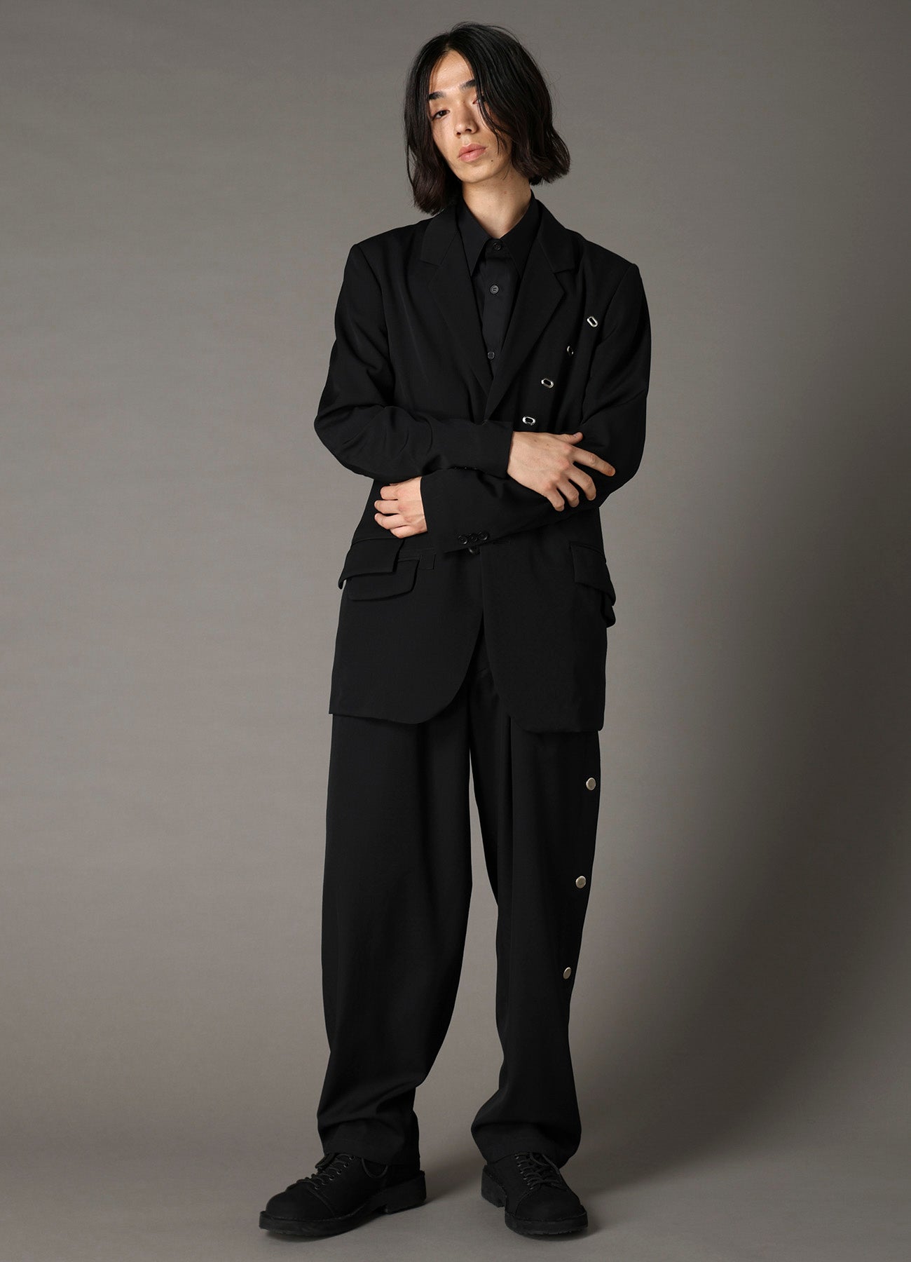 WOOL GABARDINE JACKET WITH EYELETS