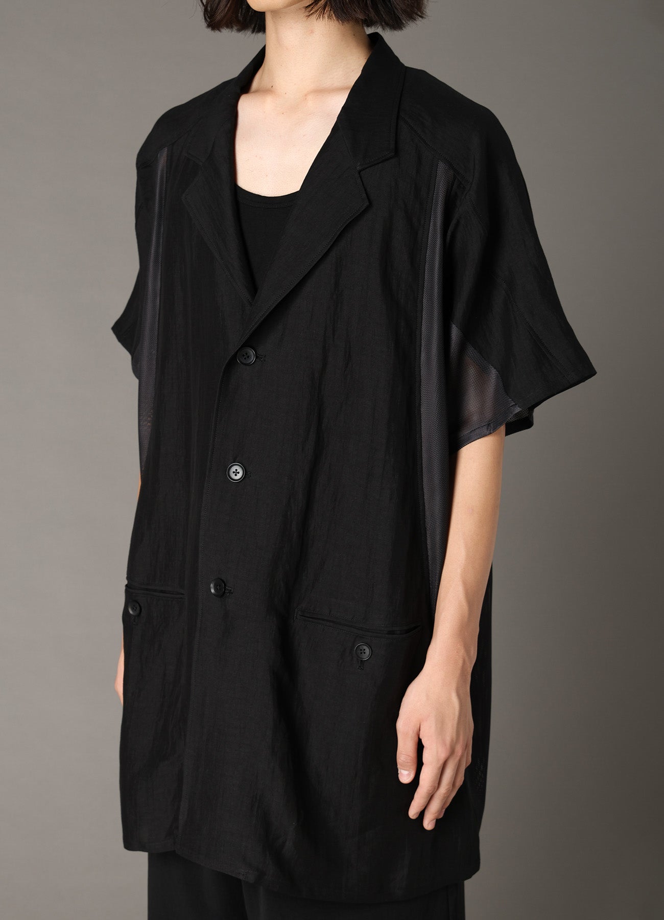 CUPRO/LINEN GABARDINE SHORT SLEEVE SHIRT JACKET