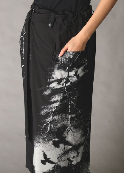 CROW PATTERN WRAP PANTS