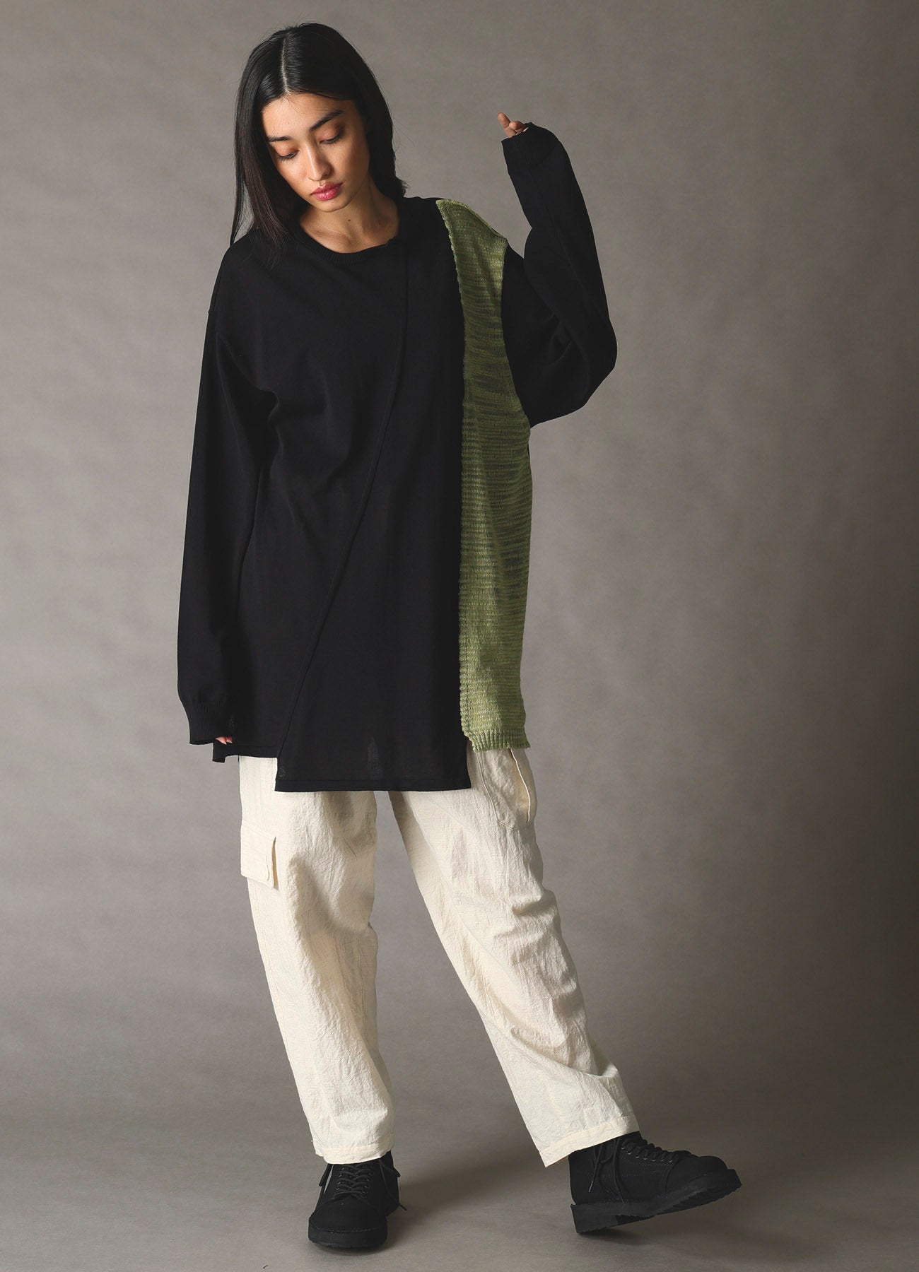 COTTON WOOL FLAX BROAD POCKET SLIM PANTS