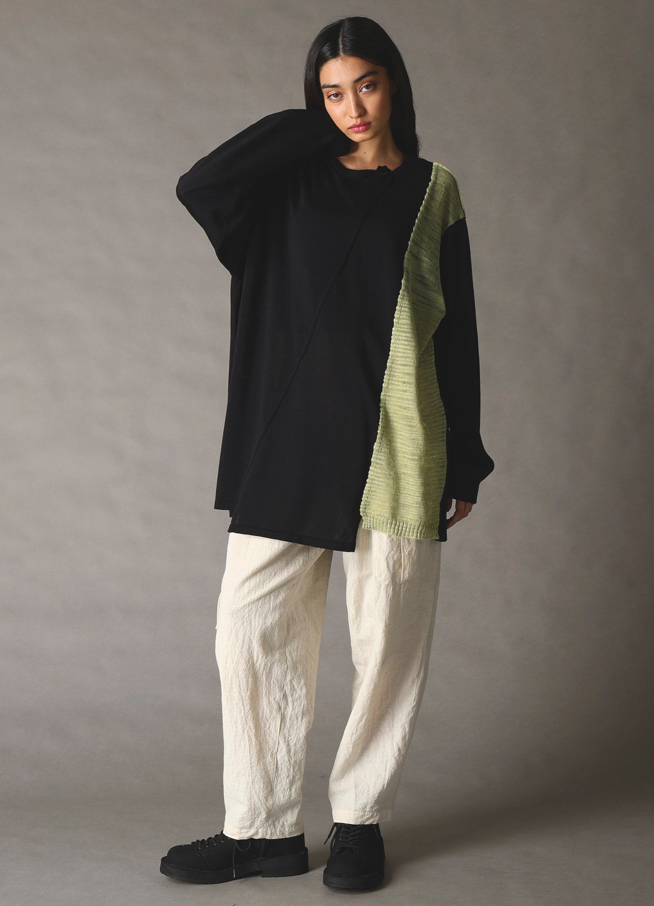 COTTON WOOL FLAX BROAD POCKET SLIM PANTS