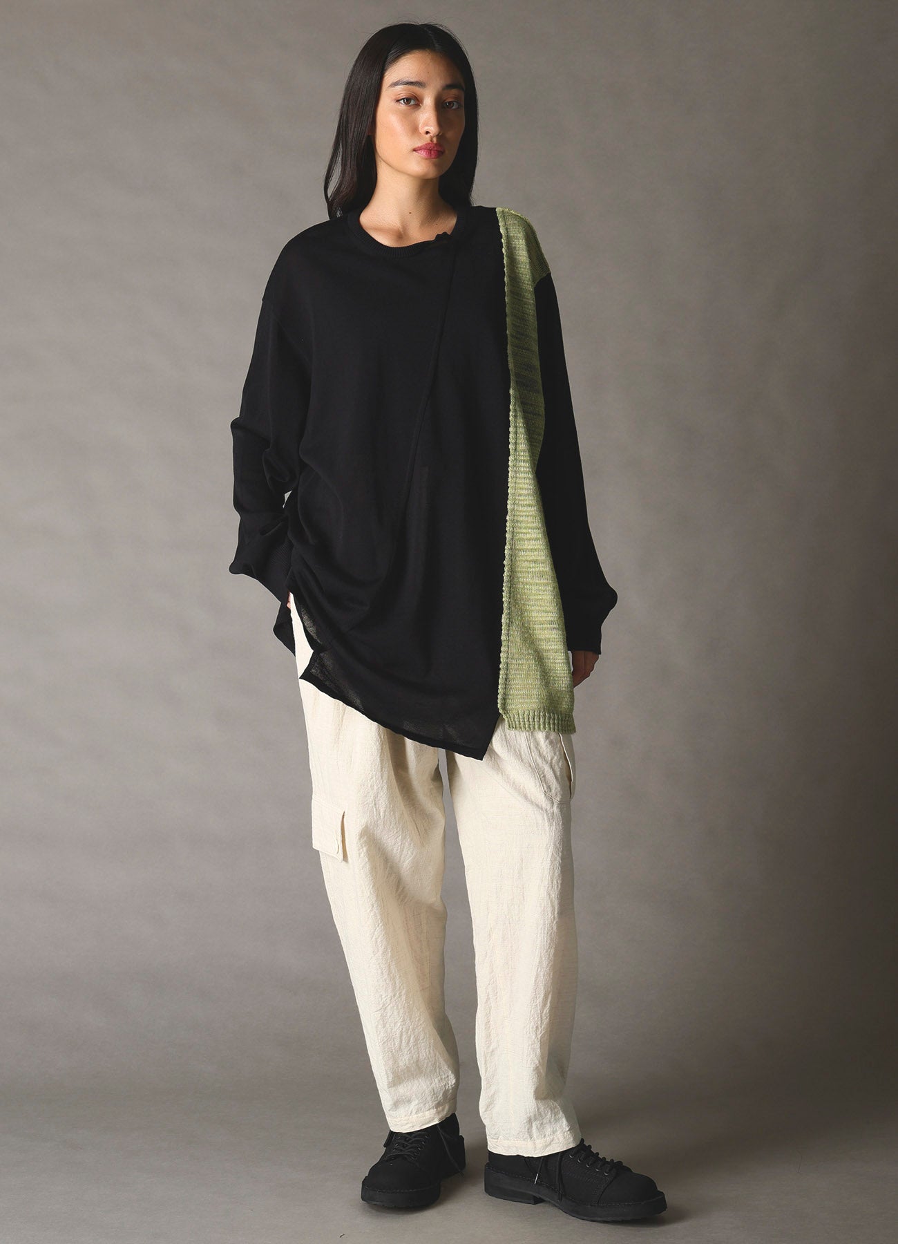 COTTON WOOL FLAX BROAD POCKET SLIM PANTS