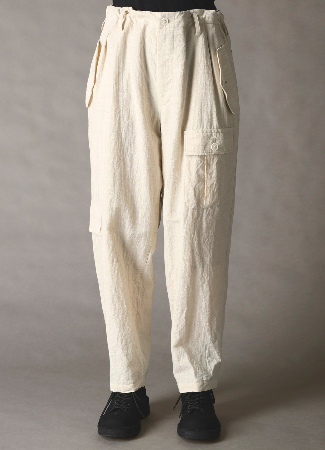 COTTON WOOL FLAX BROAD POCKET SLIM PANTS