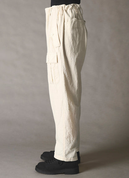 COTTON WOOL FLAX BROAD POCKET SLIM PANTS