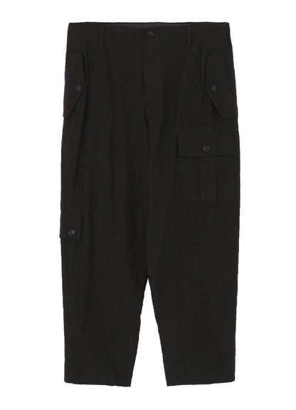 COTTON WOOL FLAX BROAD POCKET SLIM PANTS