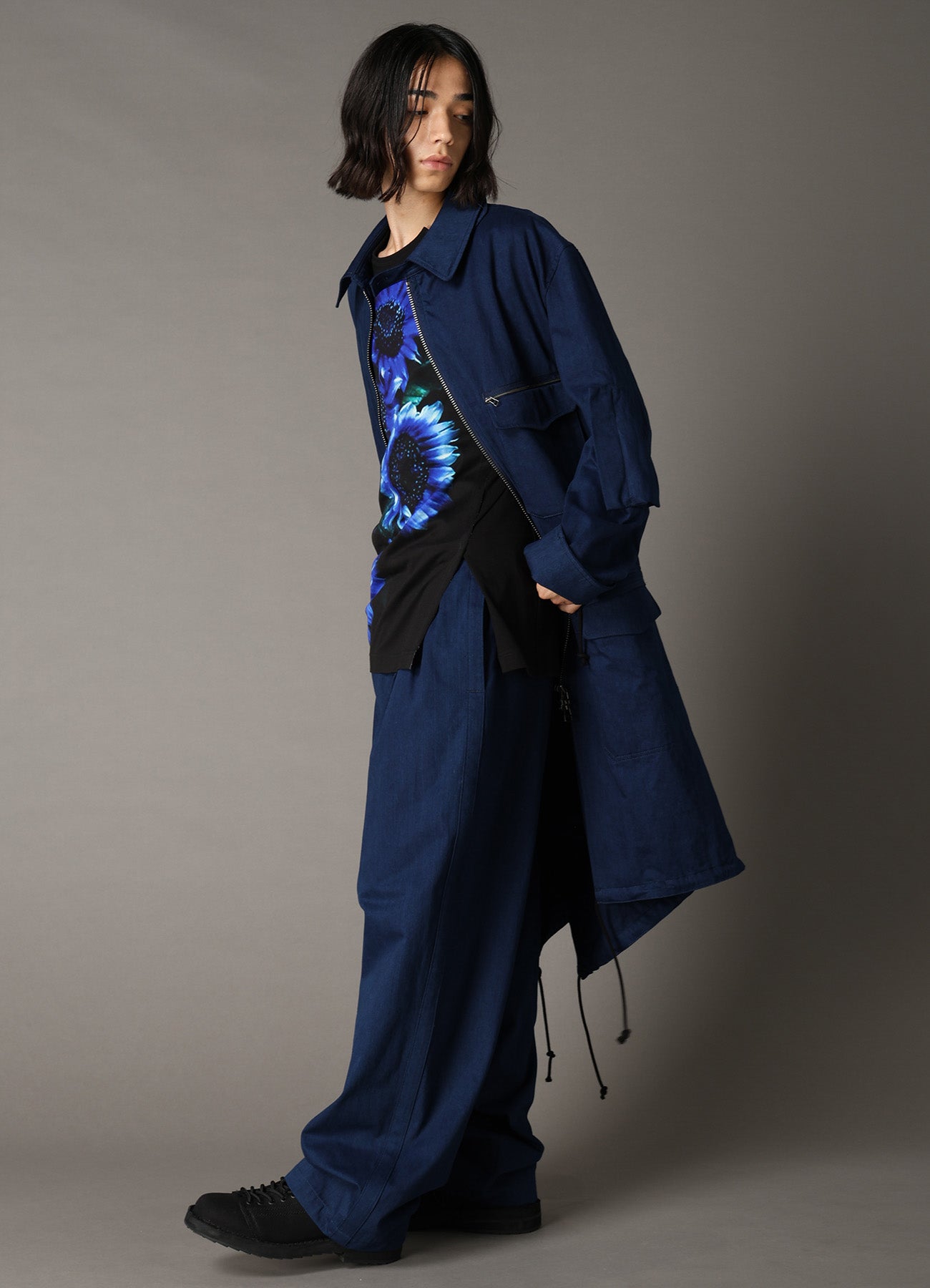 COTTON INDIGO TWILL 2-TUCK PANTS