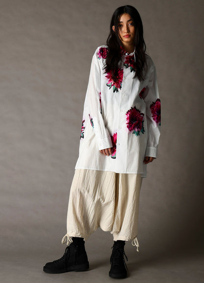 COTTON WOOL FLAX BROAD INSEAM BUTTON SAROUEL PANTS