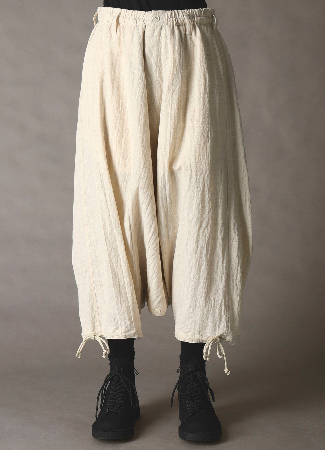 COTTON WOOL FLAX BROAD INSEAM BUTTON SAROUEL PANTS – THE SHOP