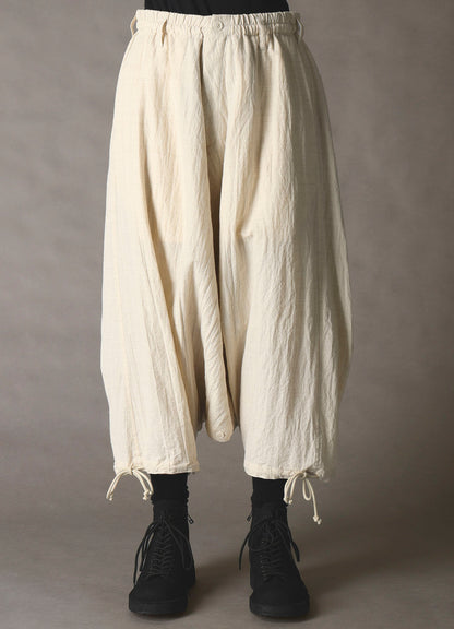 COTTON WOOL FLAX BROAD INSEAM BUTTON SAROUEL PANTS