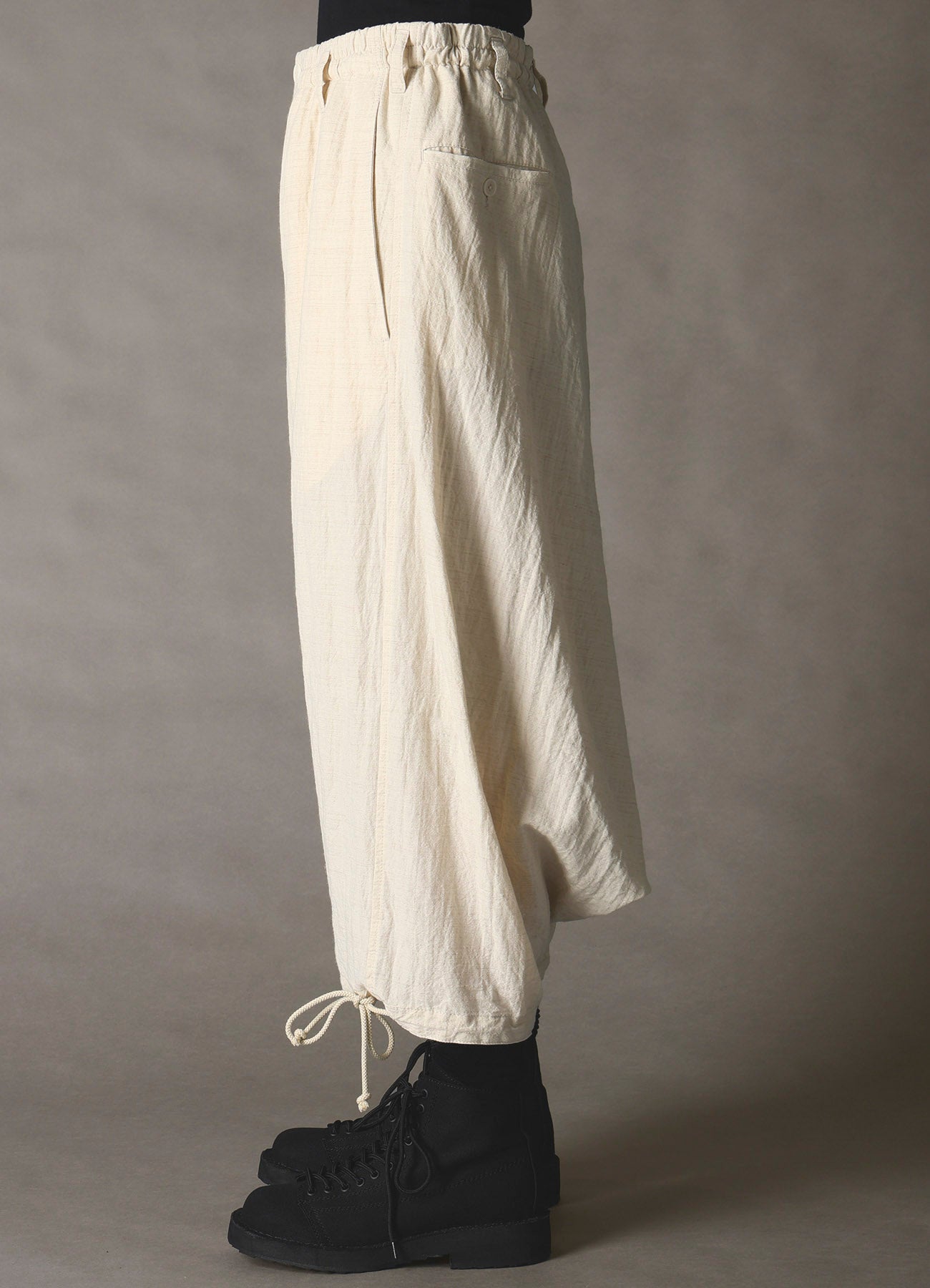 COTTON WOOL FLAX BROAD INSEAM BUTTON SAROUEL PANTS – THE SHOP
