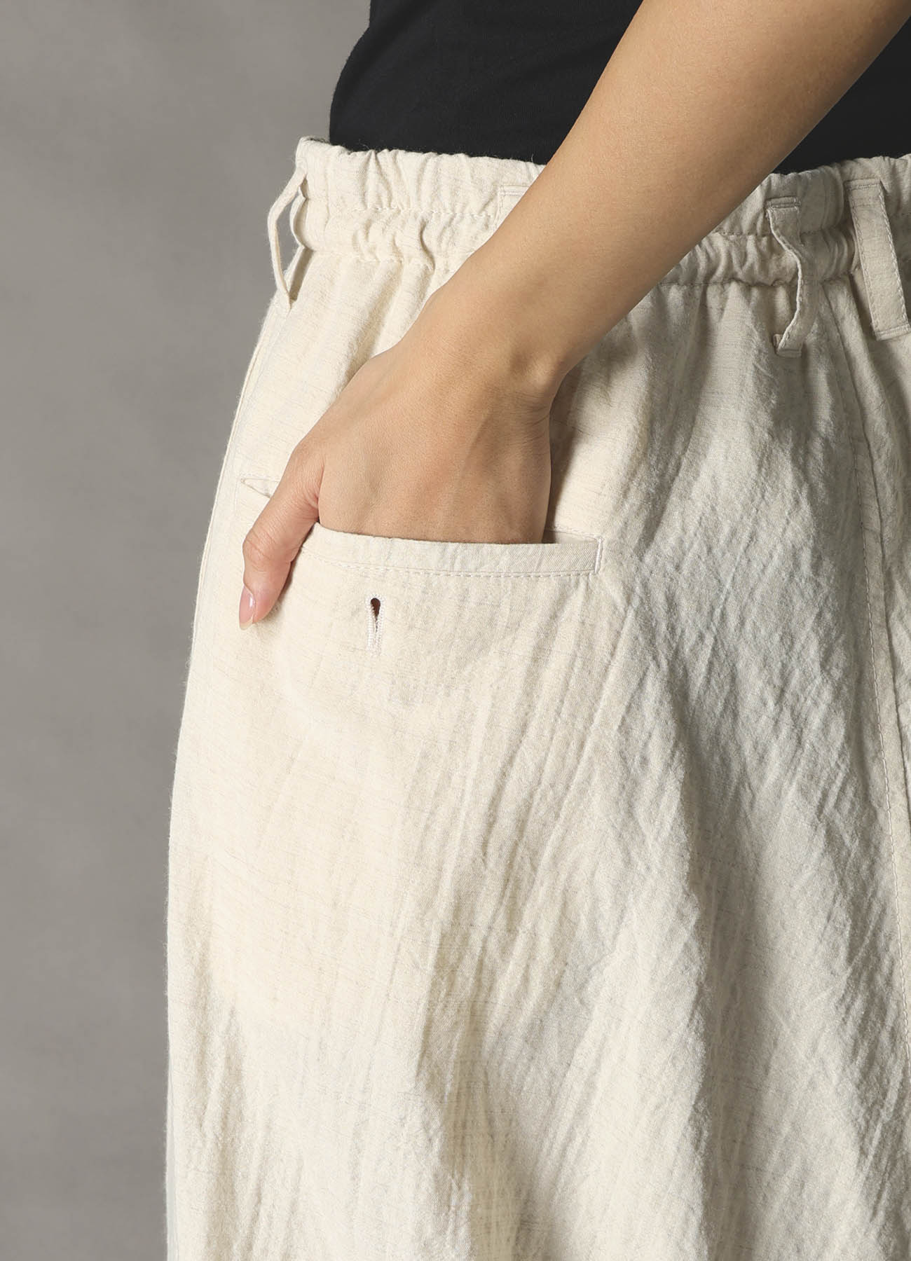 COTTON WOOL FLAX BROAD INSEAM BUTTON SAROUEL PANTS