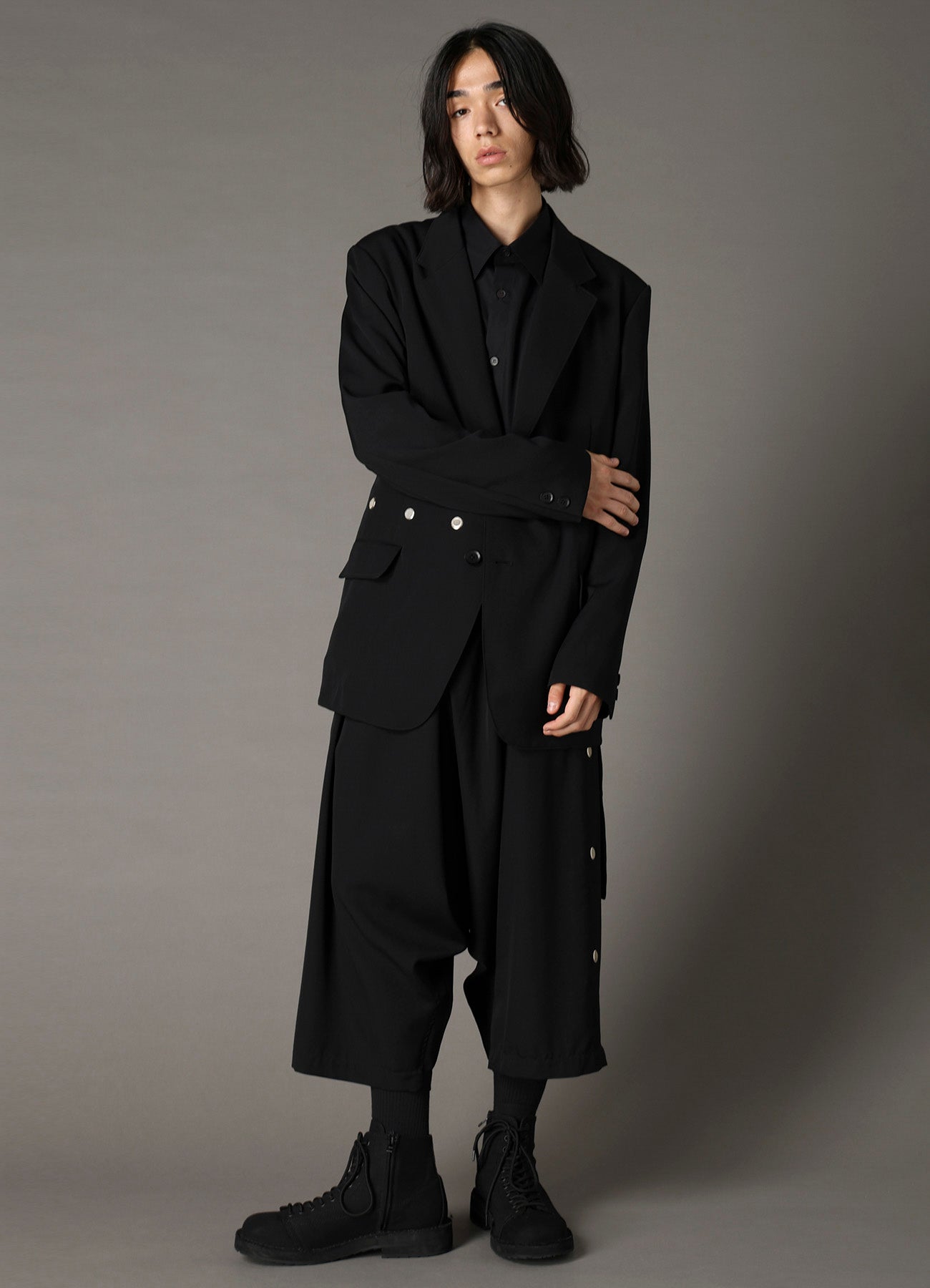 WOOL GABARDINE SAROUEL PANTS WITH EYELETS