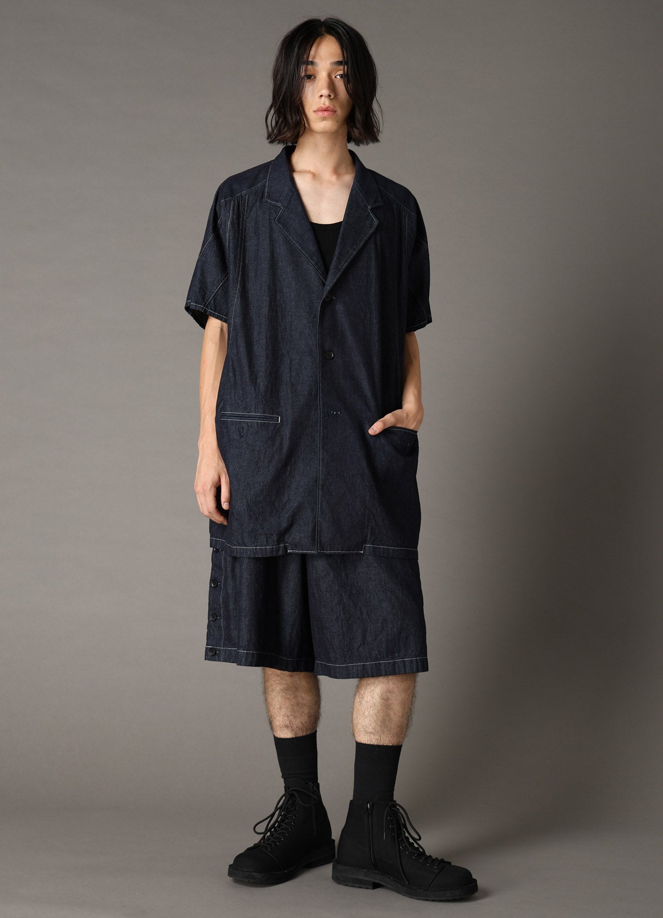 8oz SLUB DENIM SIDE BUTTON SHORT PANTS – THE SHOP YOHJI YAMAMOTO