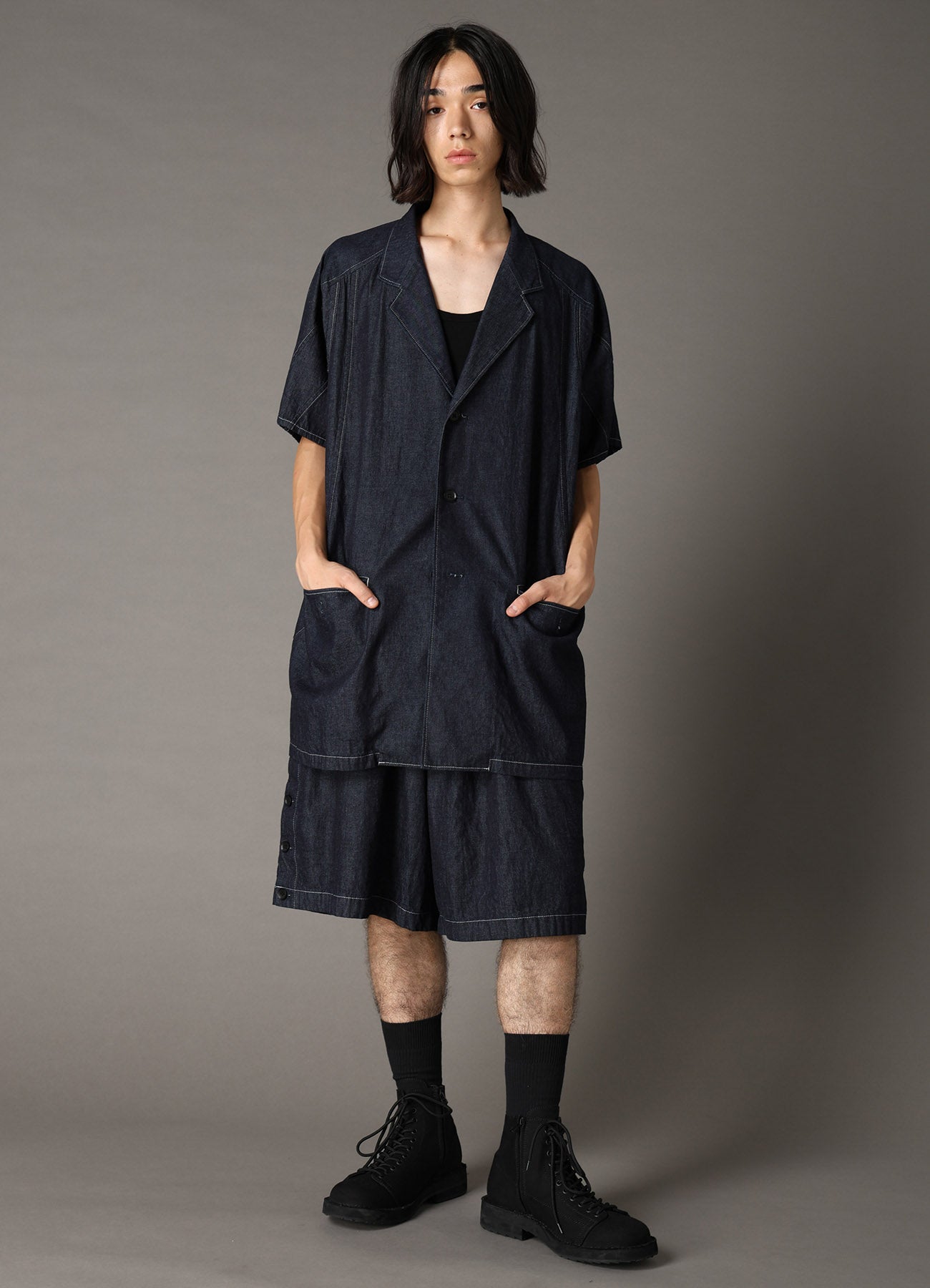 8oz SLUB DENIM SIDE BUTTON SHORT PANTS – THE SHOP YOHJI YAMAMOTO