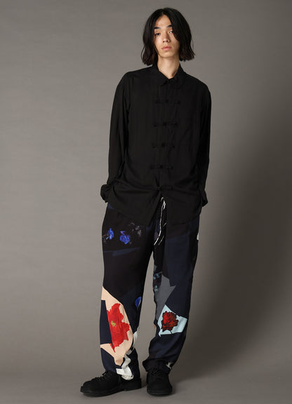 FLORAL PATCHWORK PRINT DRAWSTRING WAIST PANTS
