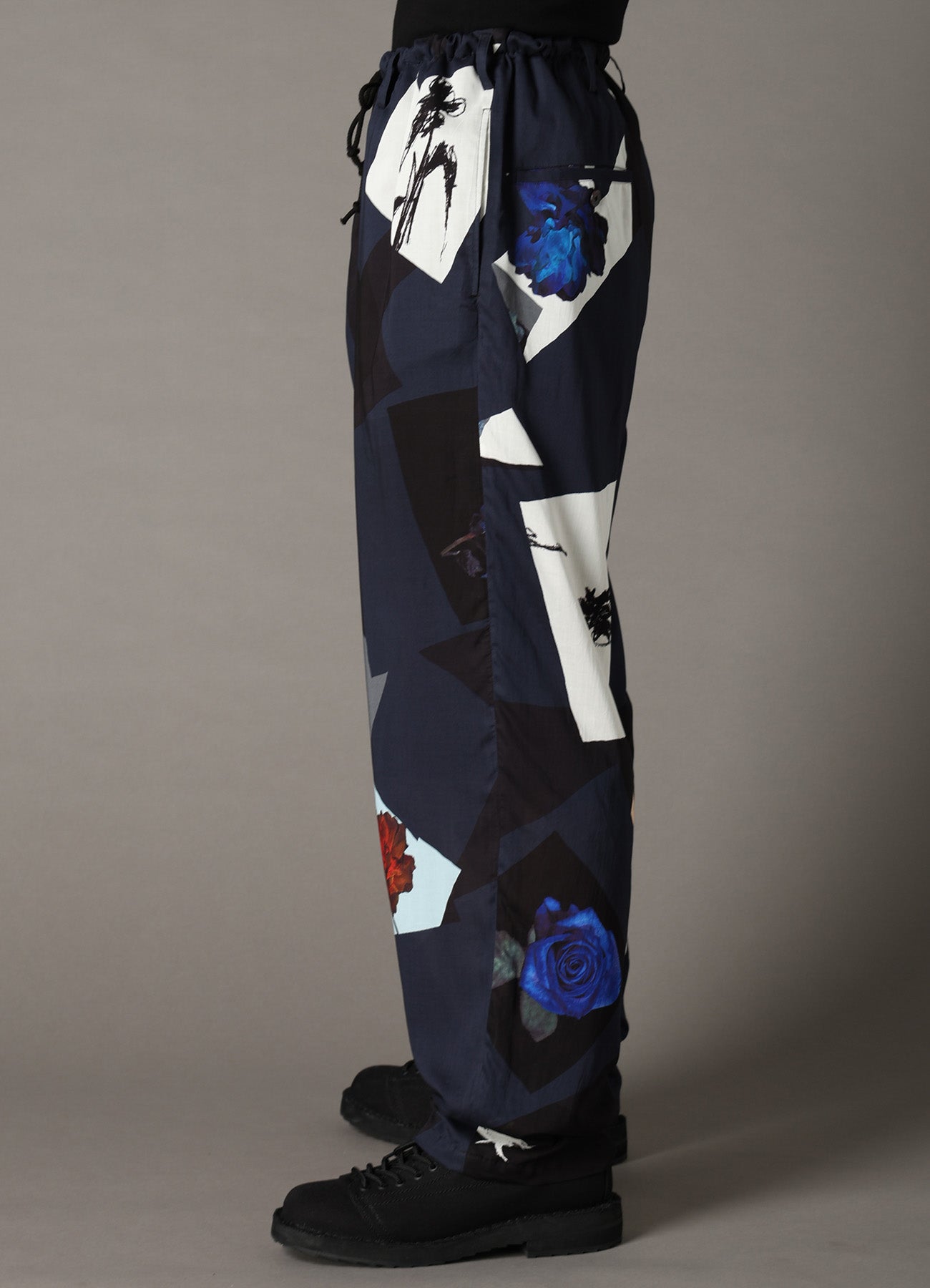 FLORAL PATCHWORK PRINT DRAWSTRING WAIST PANTS