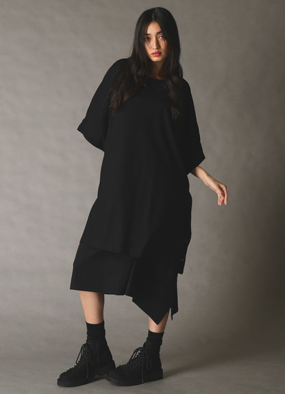 WOOL GABARDINE LEFT-DRAPED GATHERED SKIRT