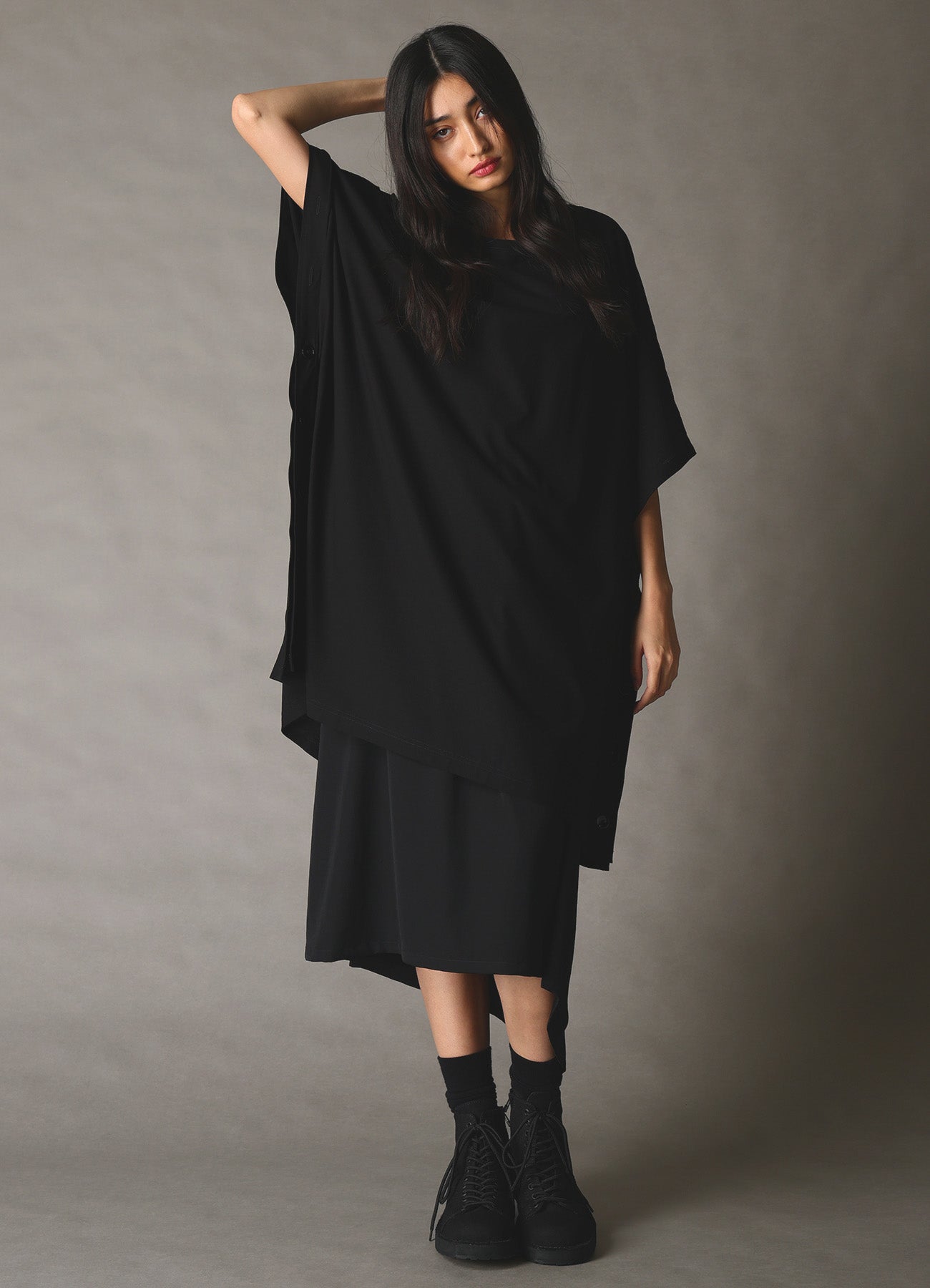 WOOL GABARDINE LEFT-DRAPED GATHERED SKIRT