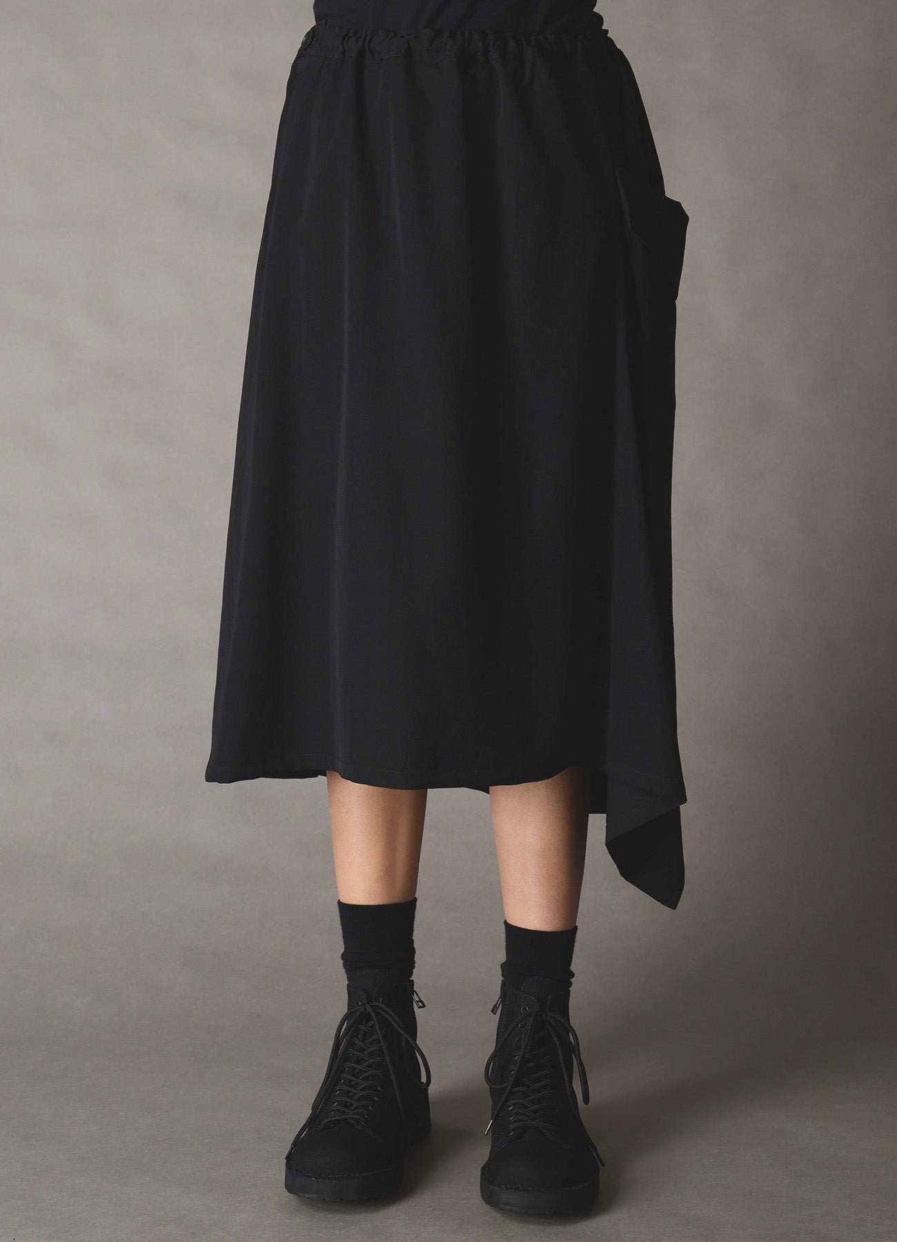 WOOL GABARDINE LEFT-DRAPED GATHERED SKIRT