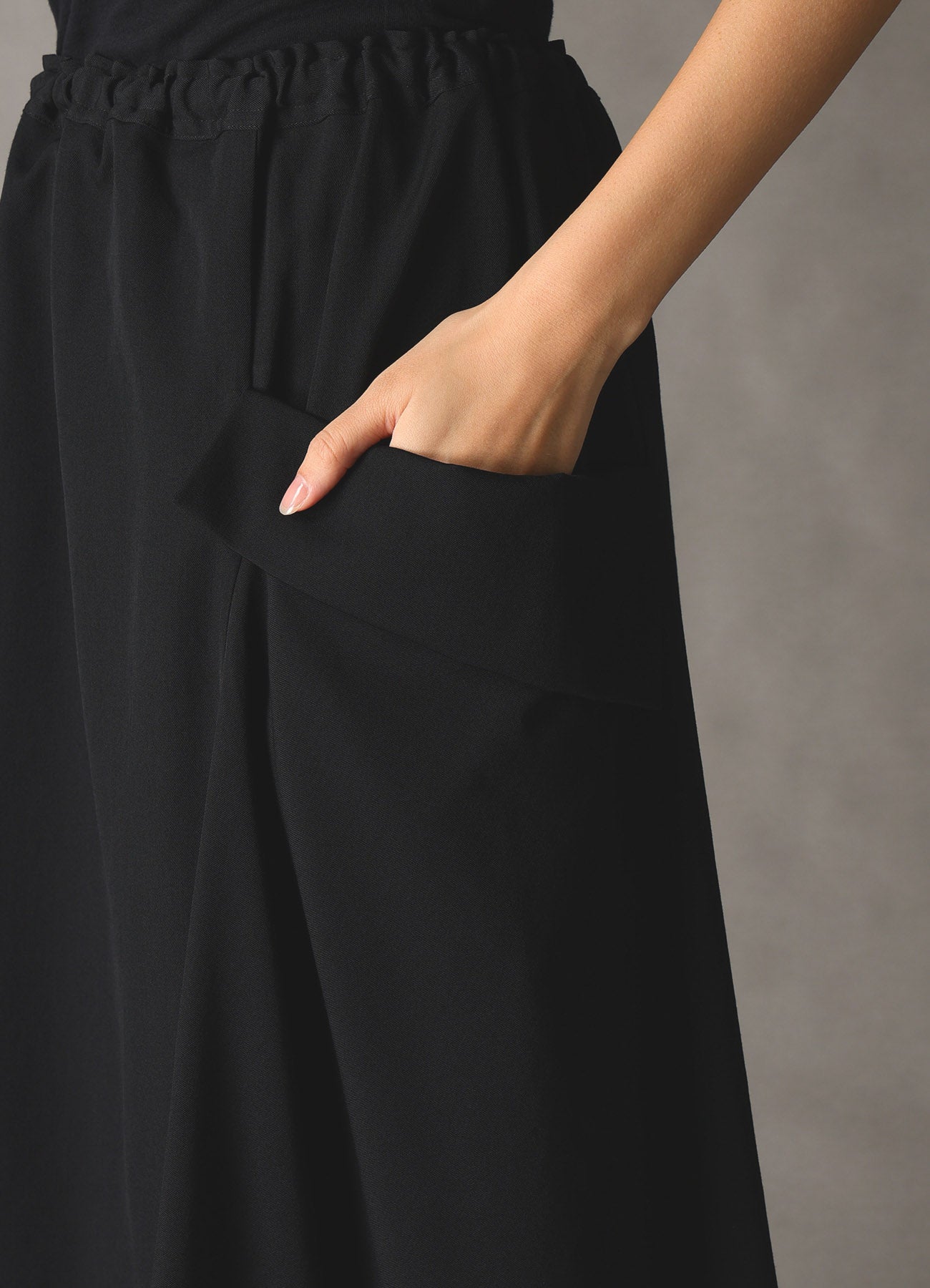 WOOL GABARDINE LEFT-DRAPED GATHERED SKIRT