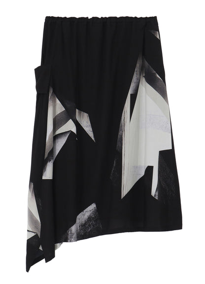 GEOMETRIC PATTERN LEFT DRAPE GATHERED SKIRT