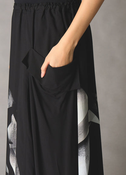 GEOMETRIC PATTERN LEFT DRAPE GATHERED SKIRT