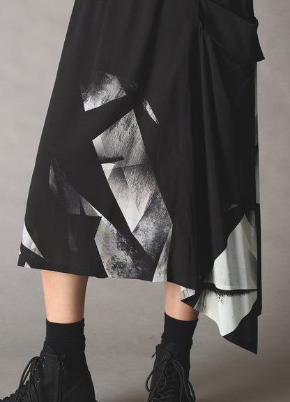 GEOMETRIC PATTERN LEFT DRAPE GATHERED SKIRT