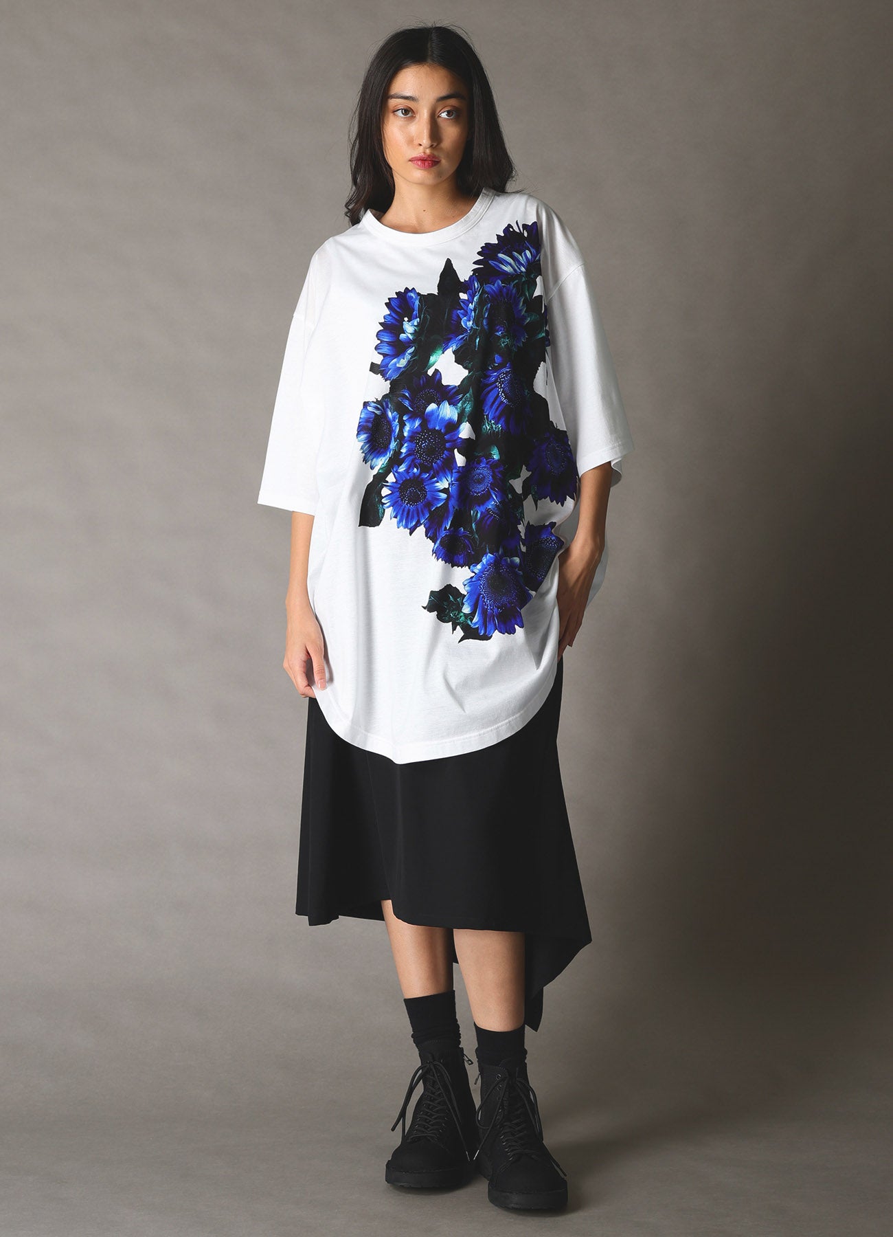 BLUE FLOWER PRINT BIG T-SHIRT