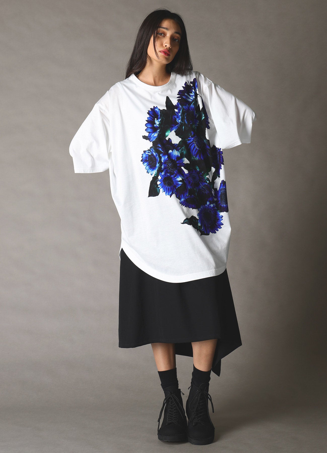 BLUE FLOWER PRINT BIG T-SHIRT